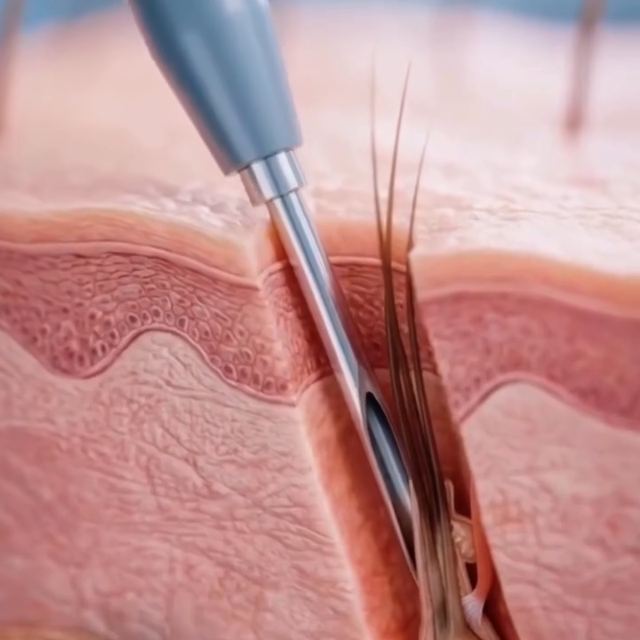 Animação do enxerto sendo implantado no couro cabeludo